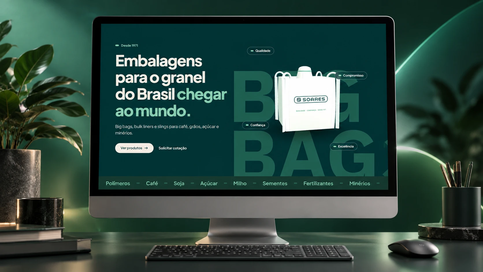 Site da Soares Big Bags em um monitor